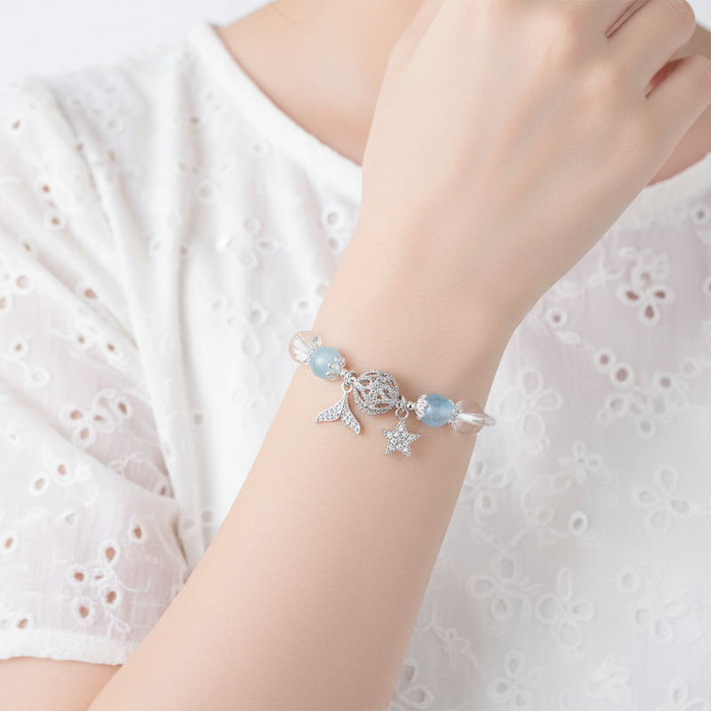 Vòng tay An gem đá năng lượng Aquamarine mix Trắng full charm