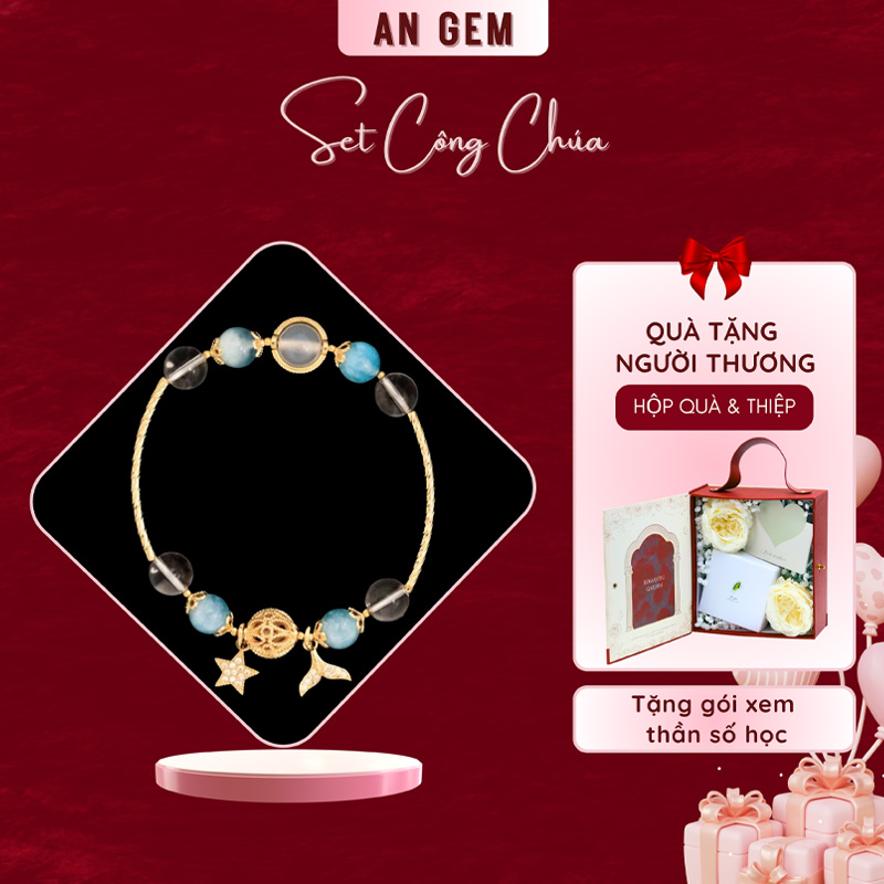 Set Công Chúa (Kèm vòng Aquamarine & Thạch anh trắng mạ vàng)