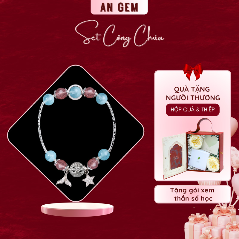 Set Công Chúa (Kèm vòng Đá Aquamarine & thạch anh dâu hồng mạ bạc)