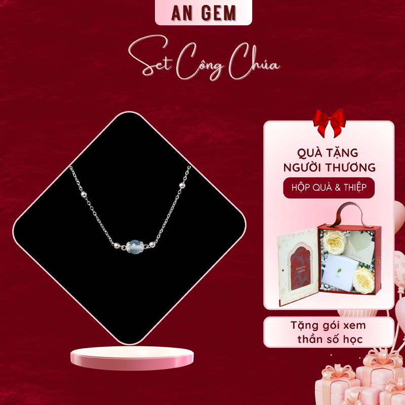 Set công chúa kèm vòng Aquamarie charm mạ bạc