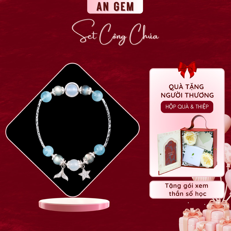 Set Công Chúa (Kèm vòng tay Đá aquamarine & đá xà cừ mạ bạc)