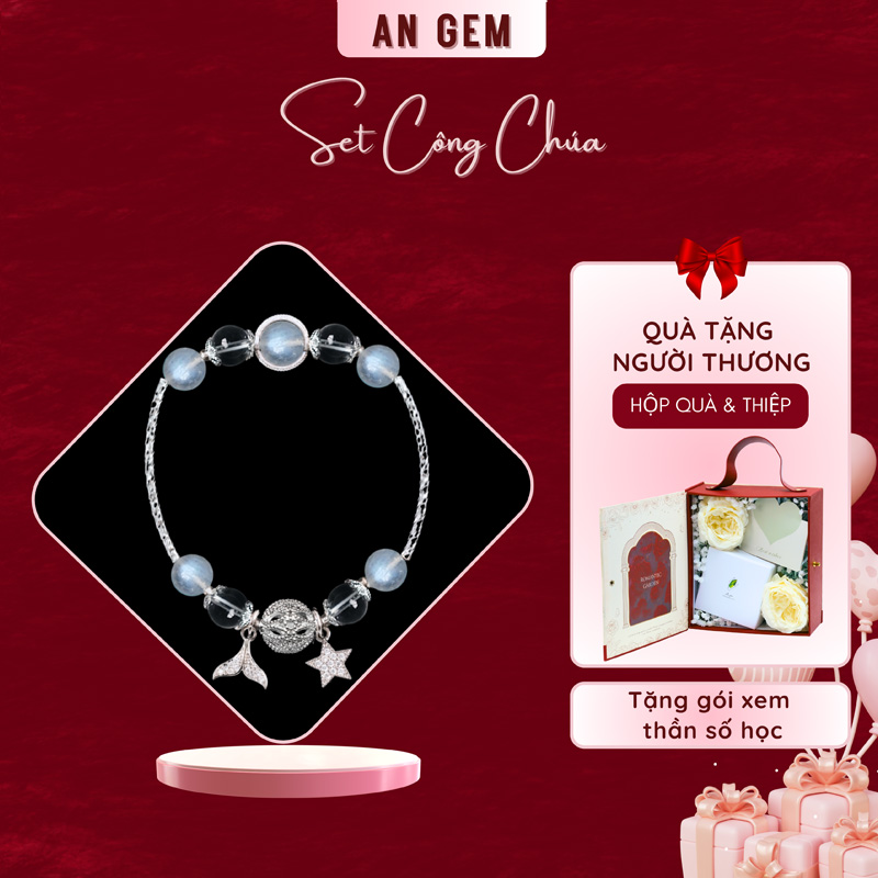 Set Công Chúa (Kèm vòng Moonstone & TA Trắng charm mạ bạc)