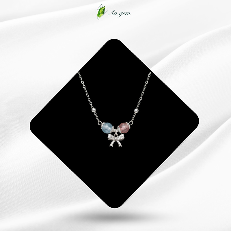 Aquamarine & Dâu hồng charm mạ bạc