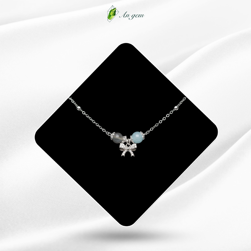 Aquamarine & Xà cừ charm mạ bạc