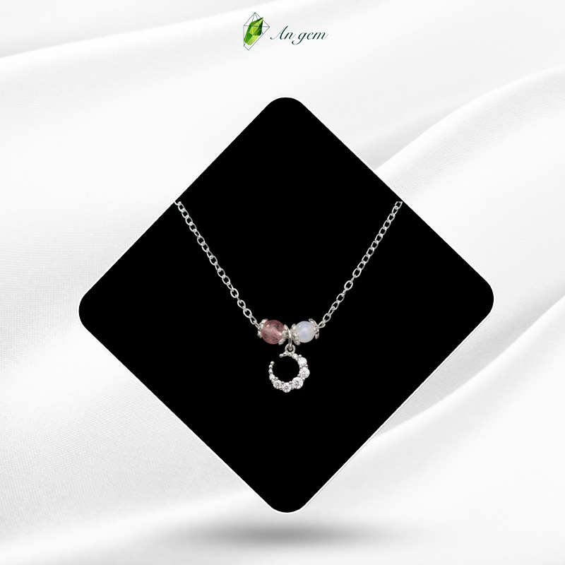 Moonstone & Dâu hồng - Mạ bạc