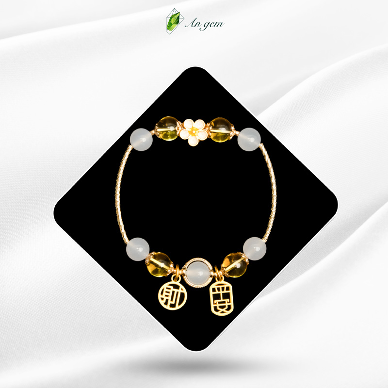 ĐÁ TA Vàng & mã não Trắng - charm Hoa Mai, mạ vàng