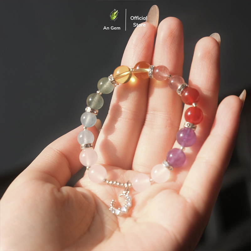Vòng tay An gem đá vòng luân xa 7 loại đá kèm charm