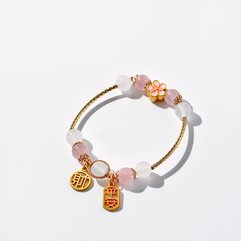 Vòng tay đá tự nhiên mix charm chữ may mắn bình an